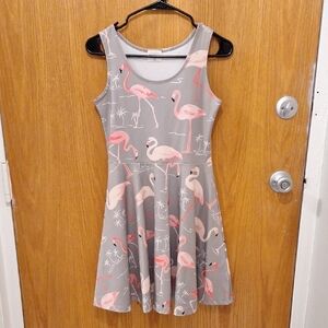 Cowcow gray and pink flamingo skater dress